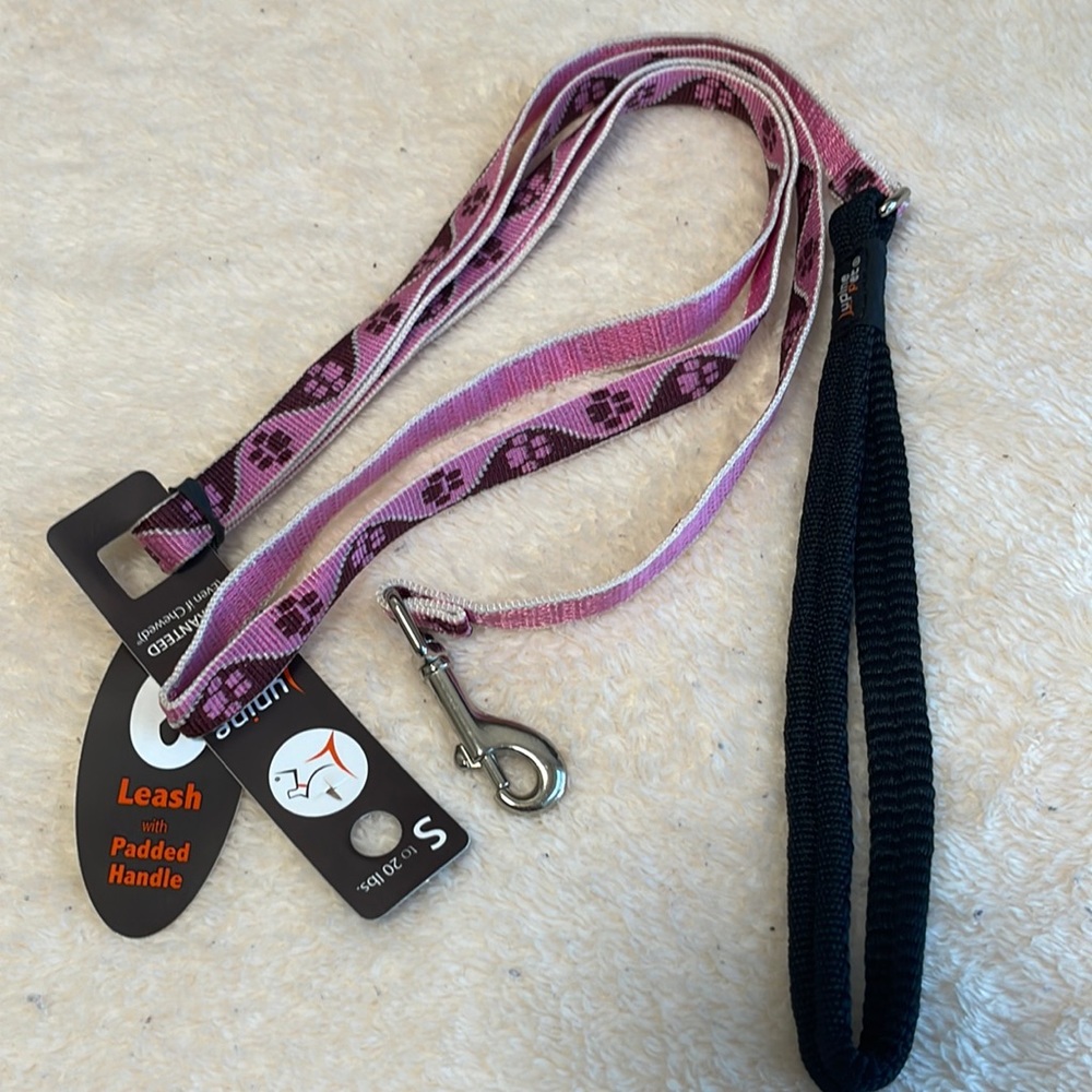 Lupine Originals 6ft Pink/Brown Paw Print Pet Leash w Padded Handle - S to 20lbs